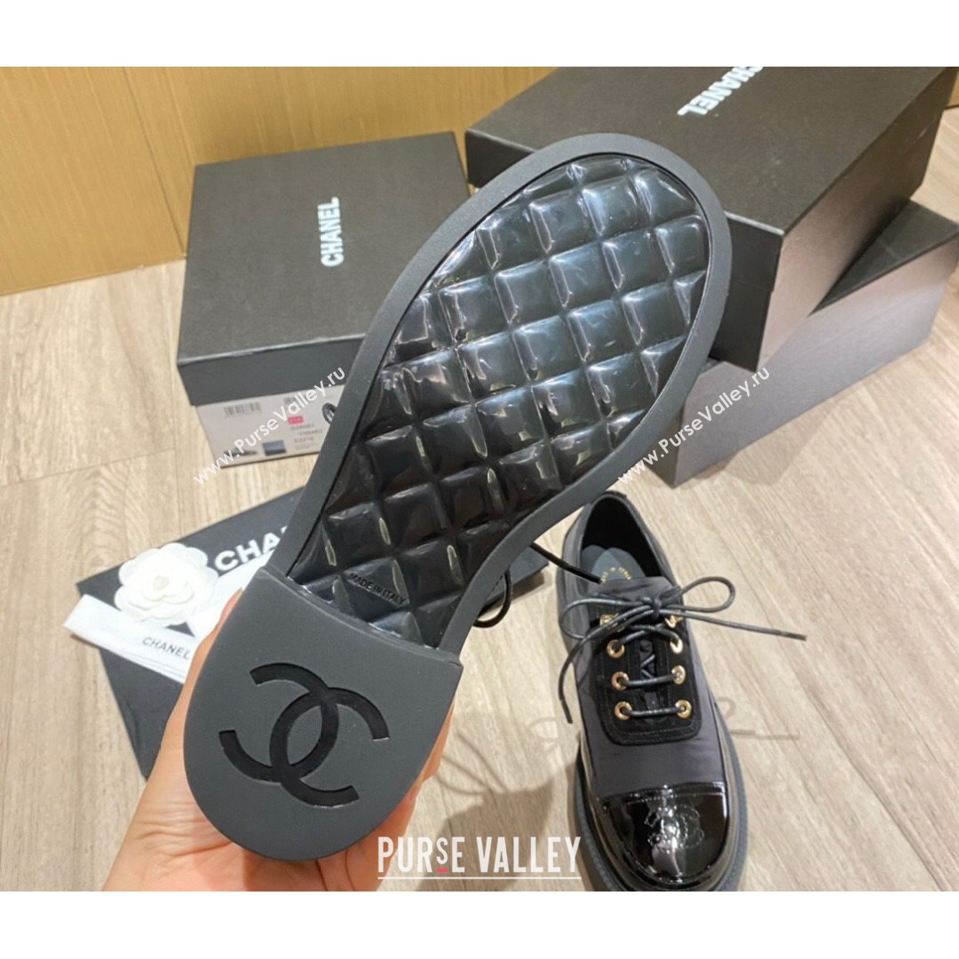 Chanel Nylon and Patent Calfskin Lace-ups G38081 All Black 2021 (KL-21081406)