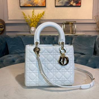 Dior Medium Lady Dior Bag in Cannage Lambskin 44532 White/Gold 2024 (DMZ-24041609)