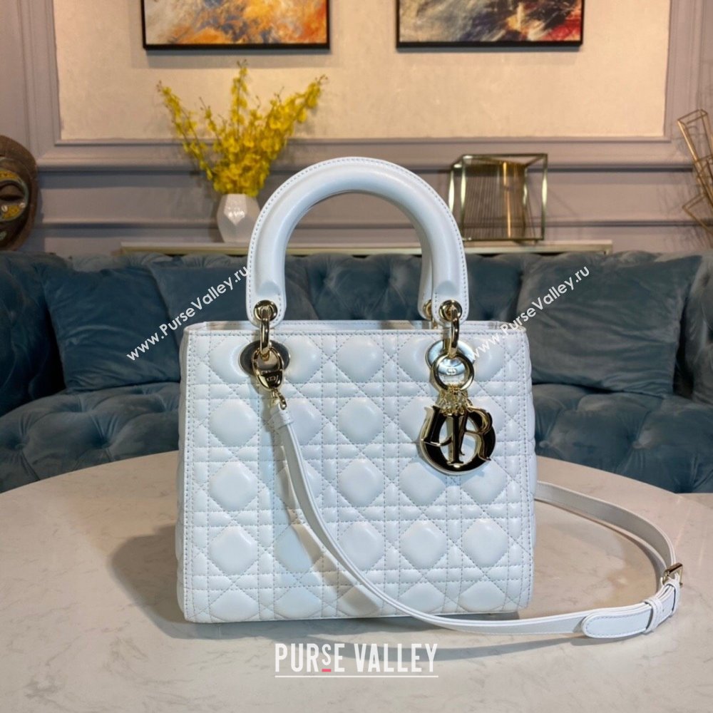 Dior Medium Lady Dior Bag in Cannage Lambskin 44532 White/Gold 2024 (DMZ-24041609)