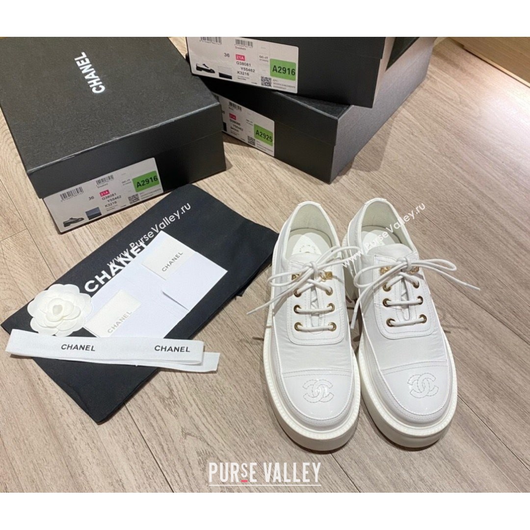 Chanel Nylon and Patent Calfskin Lace-ups G38081 All White 2021 (KL-21081407)