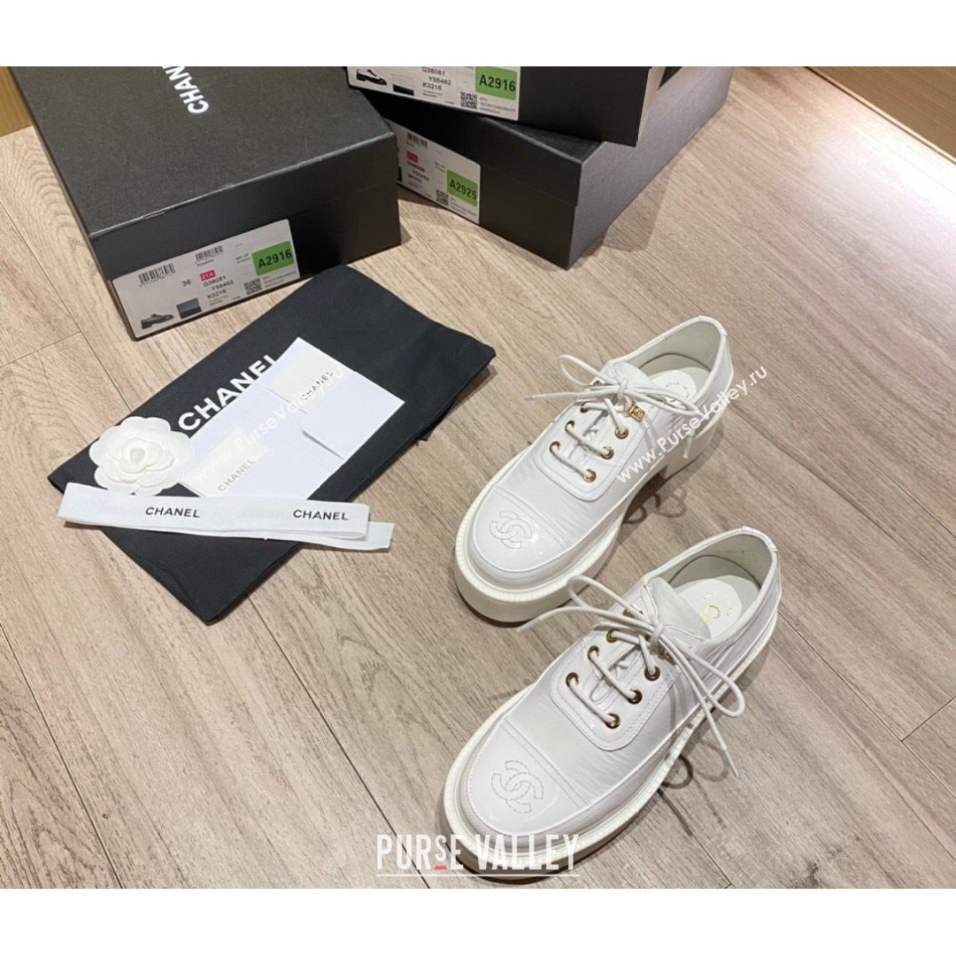 Chanel Nylon and Patent Calfskin Lace-ups G38081 All White 2021 (KL-21081407)