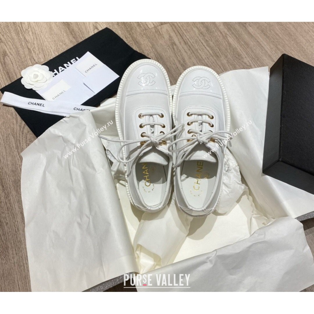 Chanel Nylon and Patent Calfskin Lace-ups G38081 All White 2021 (KL-21081407)