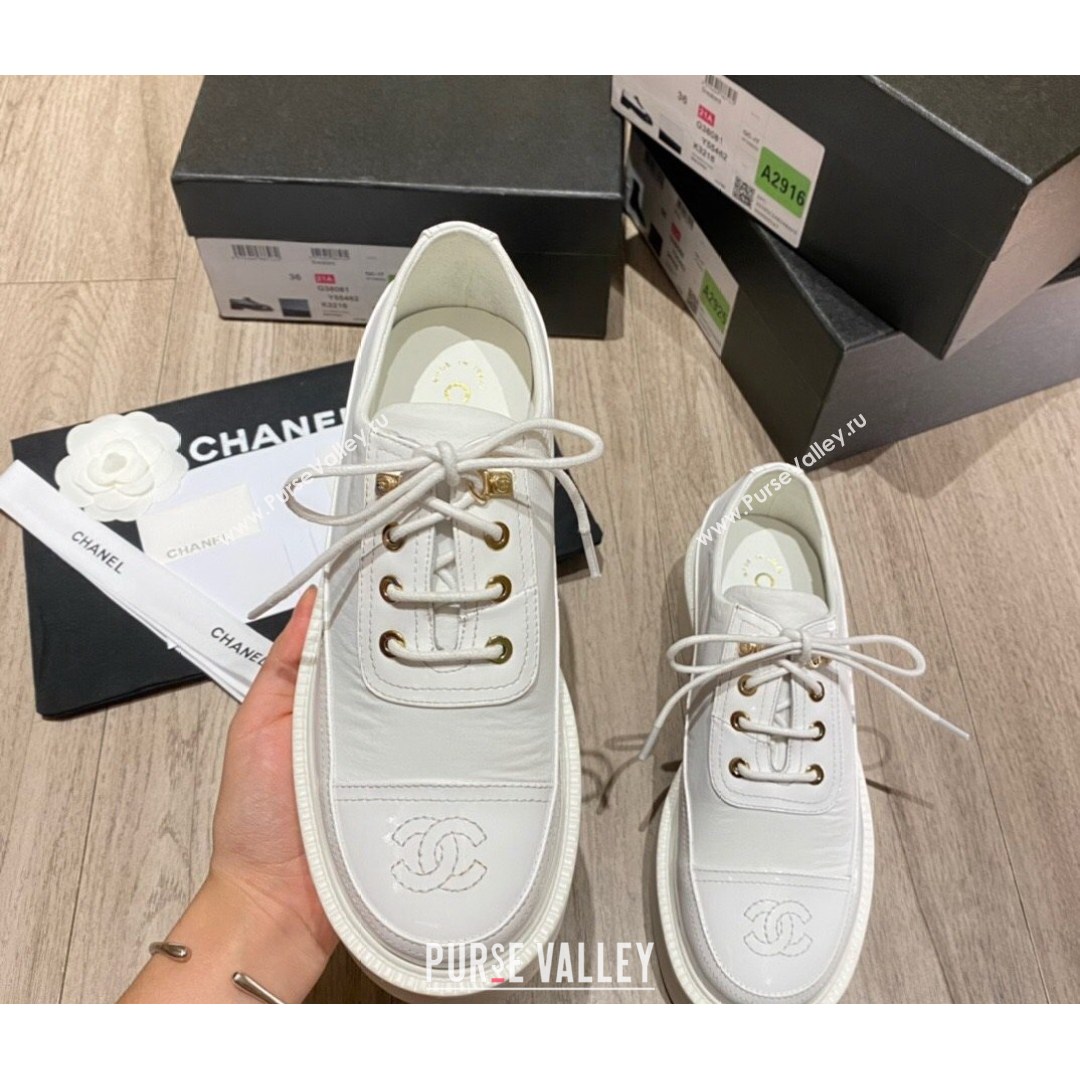 Chanel Nylon and Patent Calfskin Lace-ups G38081 All White 2021 (KL-21081407)