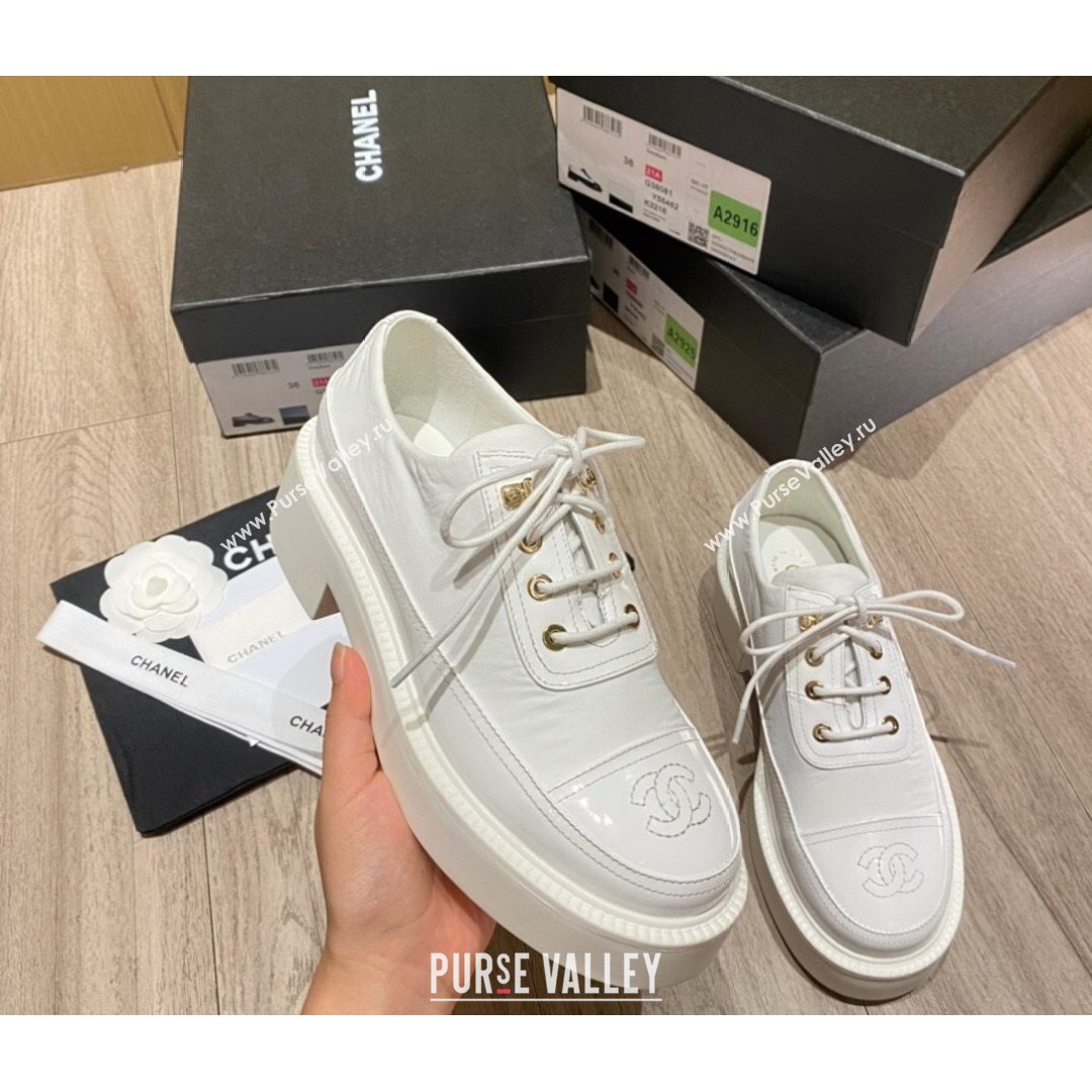 Chanel Nylon and Patent Calfskin Lace-ups G38081 All White 2021 (KL-21081407)