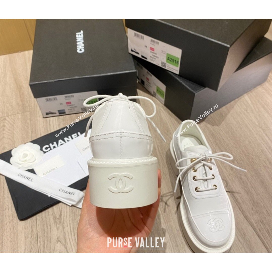 Chanel Nylon and Patent Calfskin Lace-ups G38081 All White 2021 (KL-21081407)