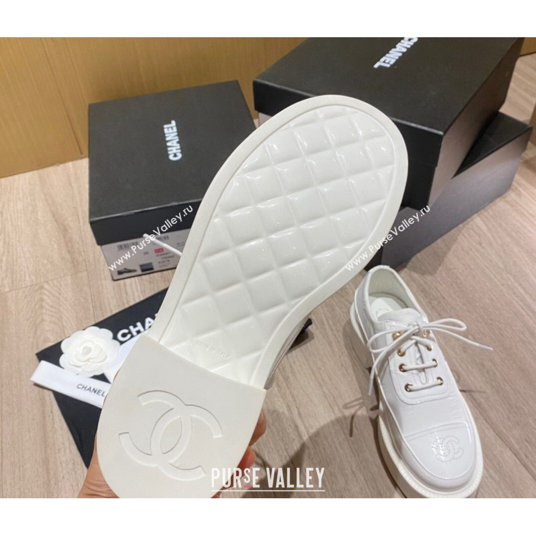 Chanel Nylon and Patent Calfskin Lace-ups G38081 All White 2021 (KL-21081407)