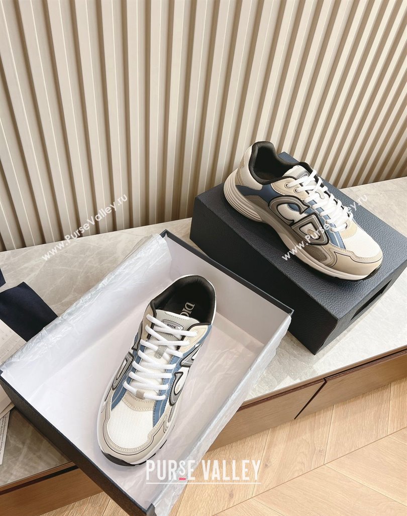 Dior B30 Sneakers in CD Mesh and Technical Fabric Grey/Blue/Beige 2024 090510 (HQG-240905038)