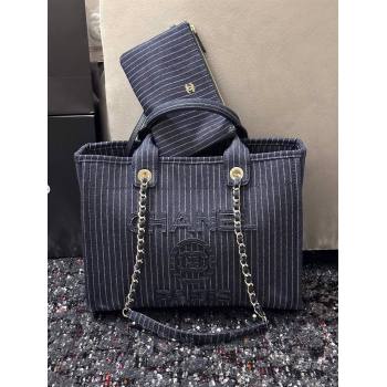 Chanel Small Deauville Striped Denim Shopping Bag Dark Blue 2024 (DS-24091916)