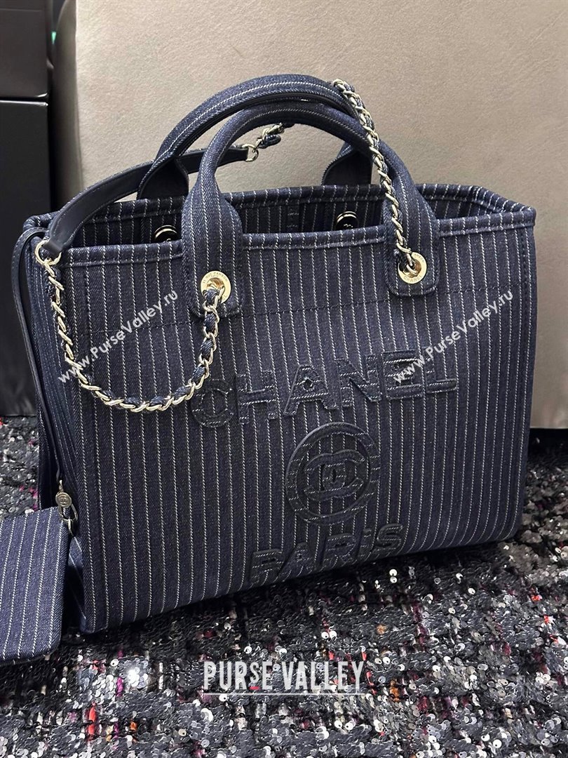 Chanel Small Deauville Striped Denim Shopping Bag Dark Blue 2024 (DS-24091916)