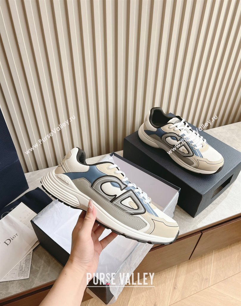 Dior B30 Sneakers in CD Mesh and Technical Fabric Grey/Blue/Beige 2024 090510 (HQG-240905038)