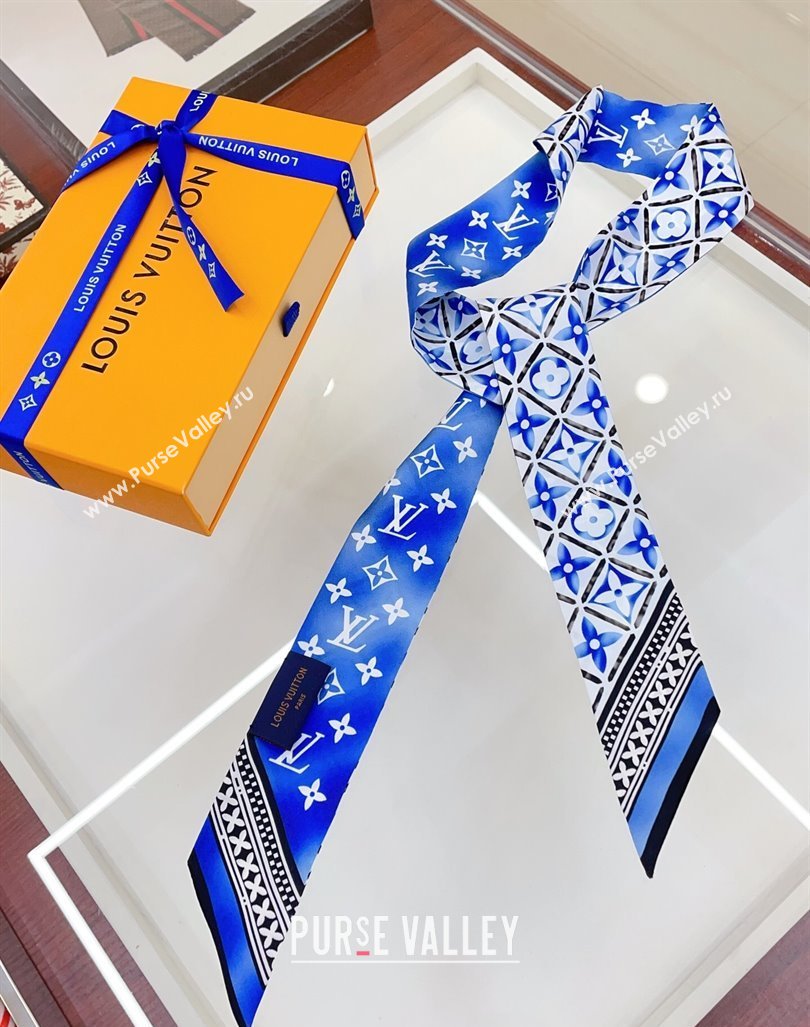 Louis Vuitton Monogram Flower Tile Silk Bandeau Scarf M79020 Blue 2024 (A-24060319)