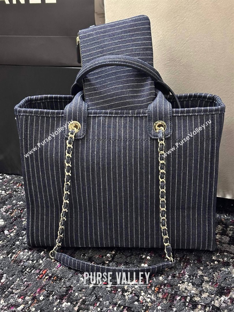 Chanel Small Deauville Striped Denim Shopping Bag Dark Blue 2024 (DS-24091916)