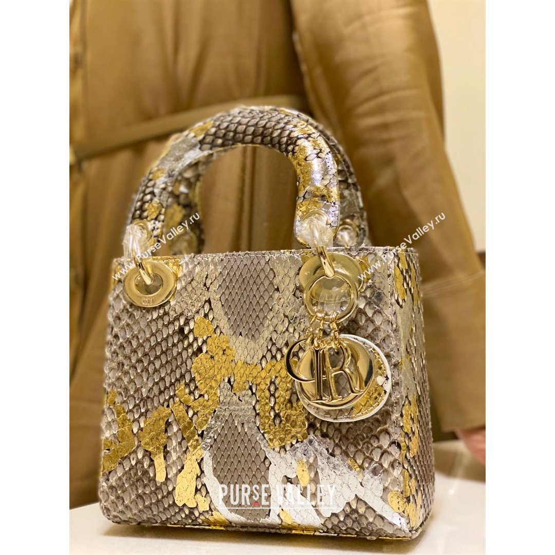 Dior Mini Lady Dior Bag in Python Leather Grey/Gold 2021 (XY-210903053)