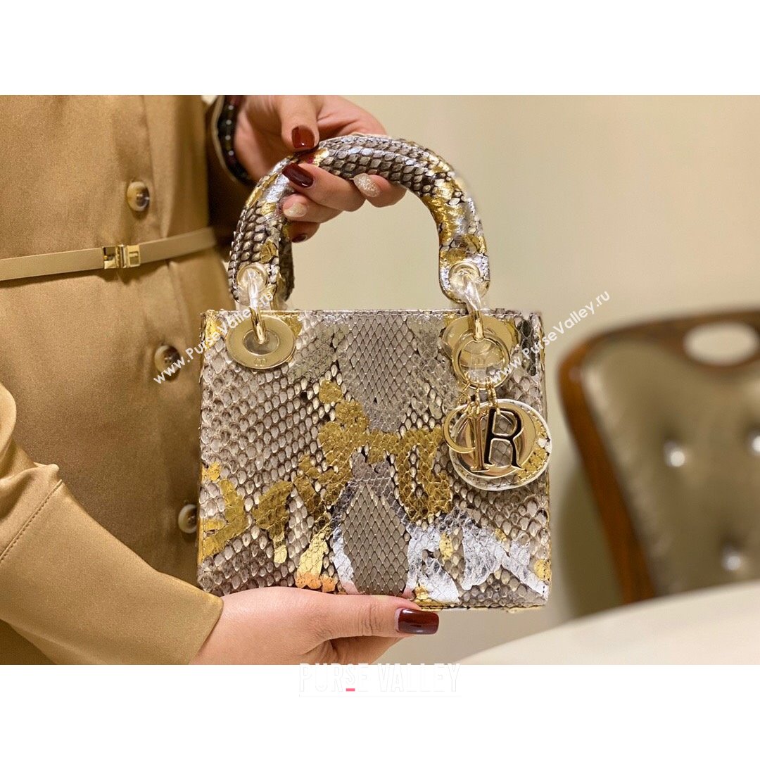 Dior Mini Lady Dior Bag in Python Leather Grey/Gold 2021 (XY-210903053)