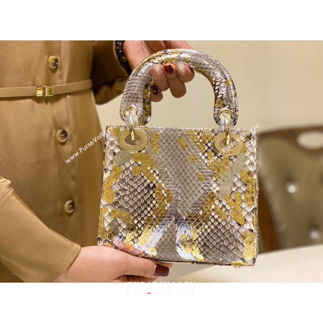 Dior Mini Lady Dior Bag in Python Leather Grey/Gold 2021 (XY-210903053)