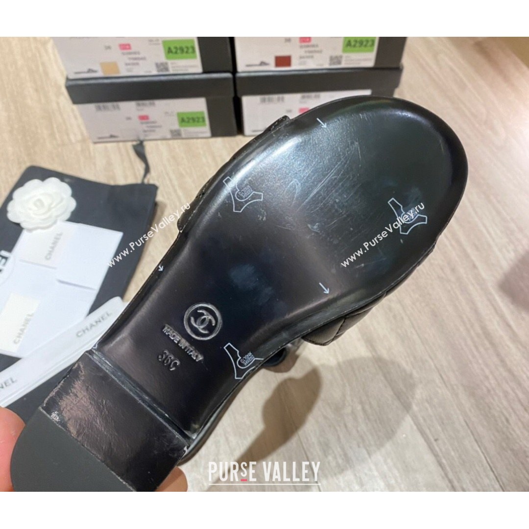 Chanel Leather Foldover Flat Slide Sandals Black 2021 (KL-21081408)