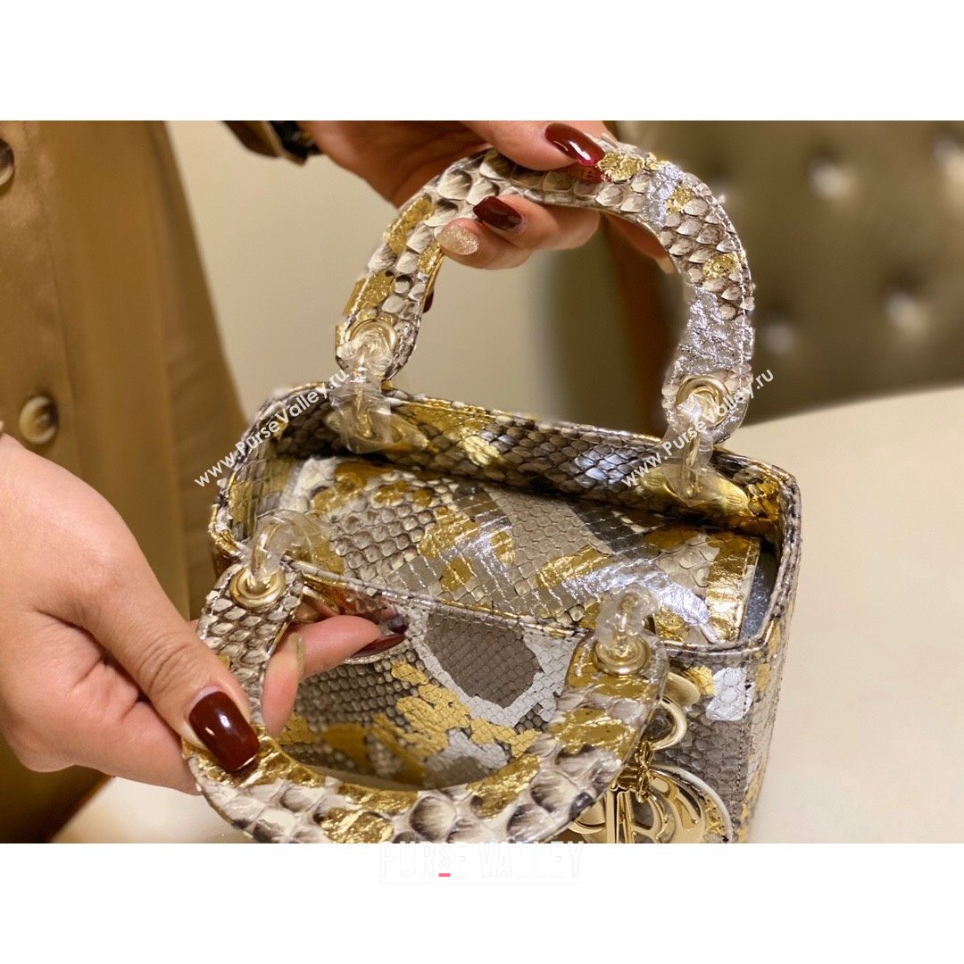 Dior Mini Lady Dior Bag in Python Leather Grey/Gold 2021 (XY-210903053)