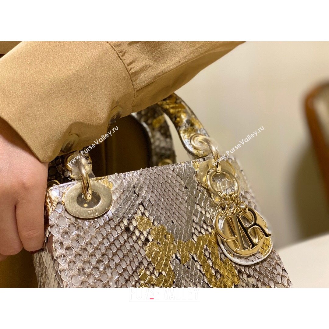 Dior Mini Lady Dior Bag in Python Leather Grey/Gold 2021 (XY-210903053)