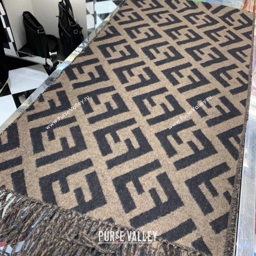 Fendi FF Cashmere Fringe Scarf 43x170cm Coffee/Black 2019 (WNS-0011651)