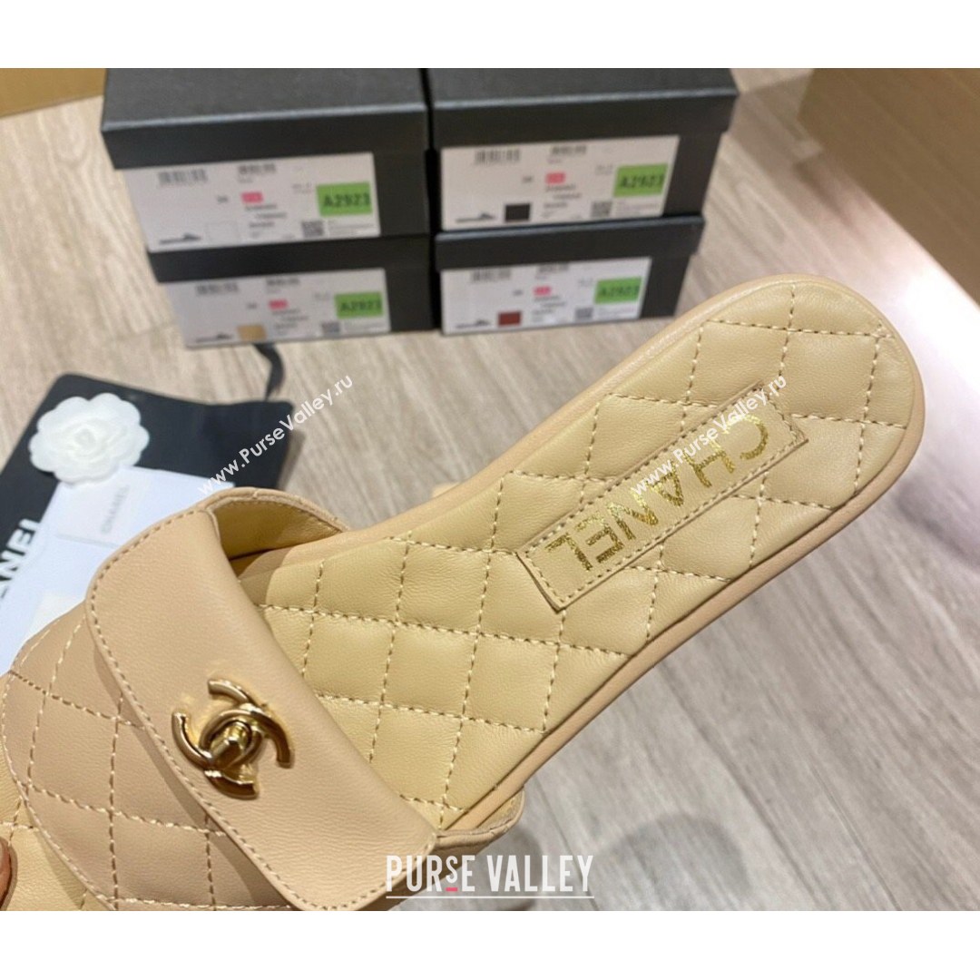 Chanel Leather Foldover Flat Slide Sandals Apricot 2021 (KL-21081409)