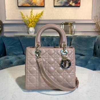 Dior Medium Lady Dior Bag in Cannage Lambskin 44532 Nude Pink/Gold 2024 (DMZ-24041612)