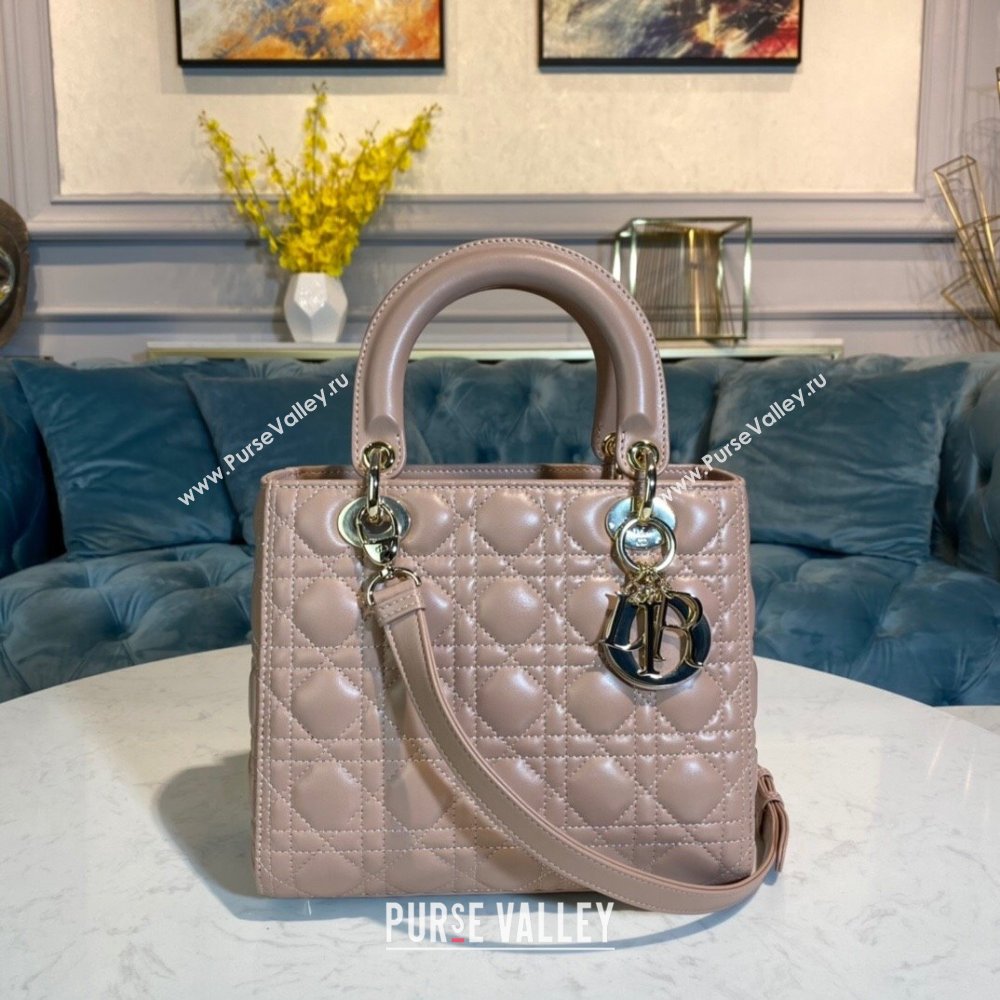 Dior Medium Lady Dior Bag in Cannage Lambskin 44532 Nude Pink/Gold 2024 (DMZ-24041612)