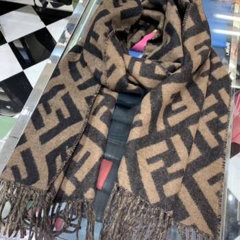 Fendi FF Cashmere Fringe Scarf 43x170cm Coffee/Black 2019 (WNS-0011651)