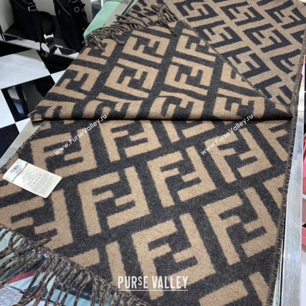 Fendi FF Cashmere Fringe Scarf 43x170cm Coffee/Black 2019 (WNS-0011651)