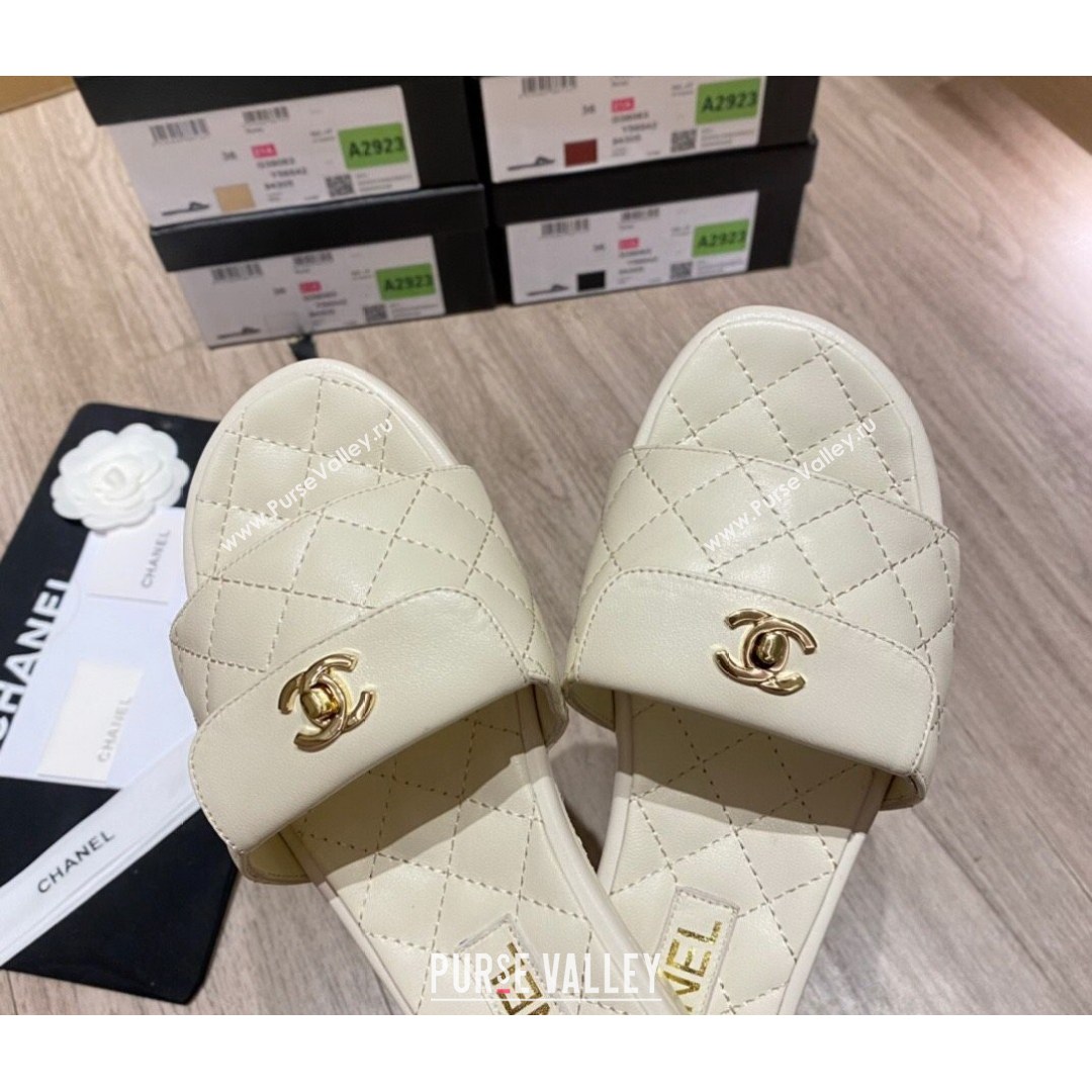 Chanel Leather Foldover Flat Slide Sandals White 2021 (KL-21081410)