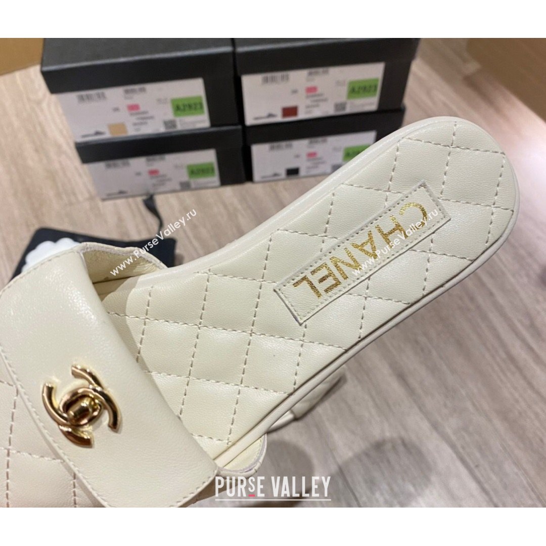 Chanel Leather Foldover Flat Slide Sandals White 2021 (KL-21081410)