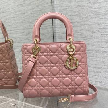 Dior Medium Lady Dior Bag in Cannage Lambskin 44532 Pink/Gold 2024 (DMZ-24041613)