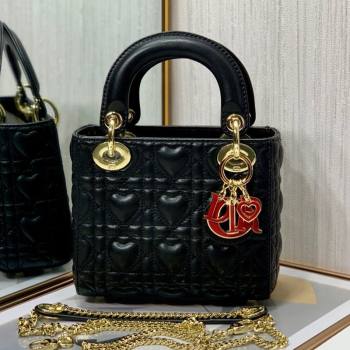 Dior Dioramour My ABCDior Lady Dior Mini Bag in Black Cannage Lambskin with Heart Motif 2021 (XXG-21090747)