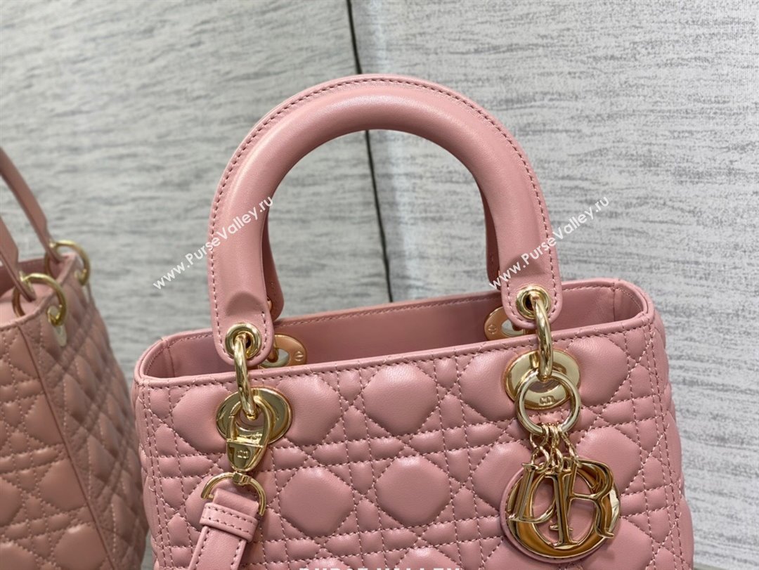 Dior Medium Lady Dior Bag in Cannage Lambskin 44532 Pink/Gold 2024 (DMZ-24041613)