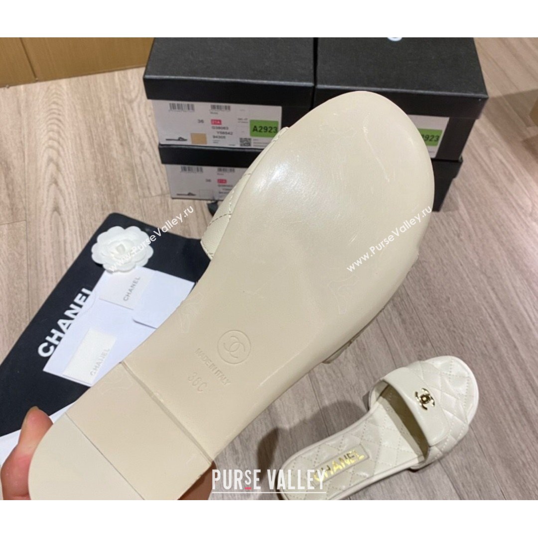 Chanel Leather Foldover Flat Slide Sandals White 2021 (KL-21081410)