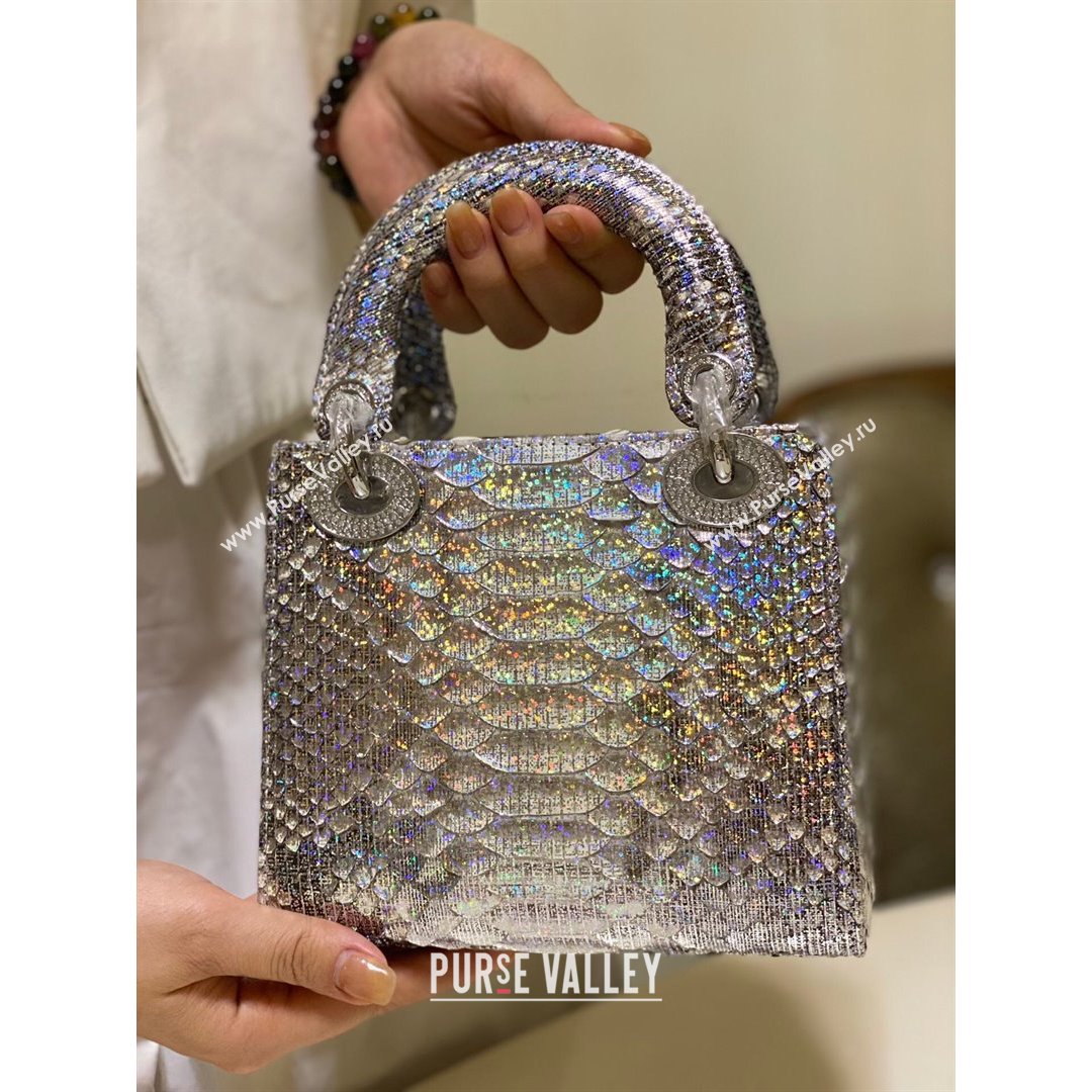 Dior Mini Lady Dior Bag in Python Leather Silver/Violet 2021 (XY-210903055)