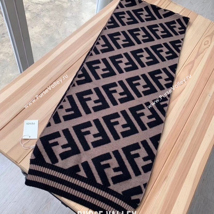 Fendi FF Wool Silk Scarf 40x210 Coffee/Black 2019 (WNS-0011649)