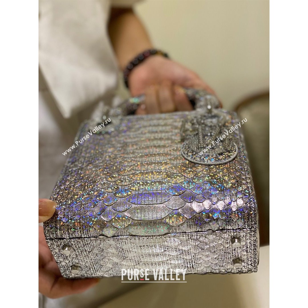 Dior Mini Lady Dior Bag in Python Leather Silver/Violet 2021 (XY-210903055)