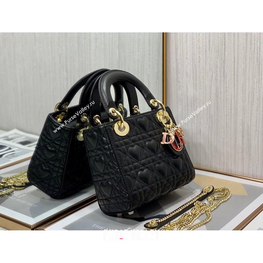 Dior Dioramour My ABCDior Lady Dior Mini Bag in Black Cannage Lambskin with Heart Motif 2021 (XXG-21090747)