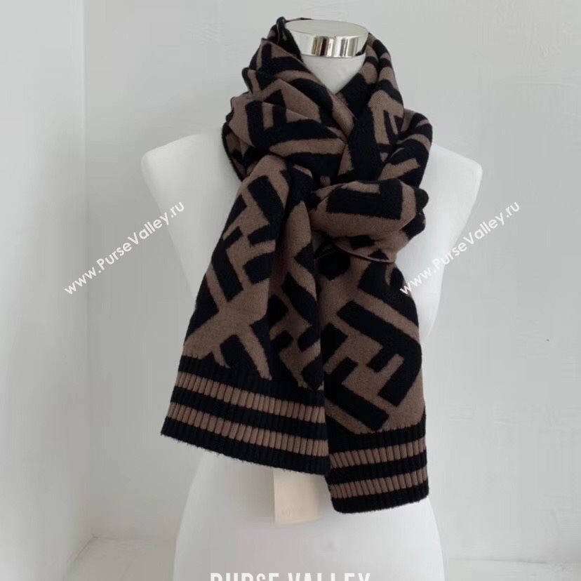 Fendi FF Wool Silk Scarf 40x210 Coffee/Black 2019 (WNS-0011649)