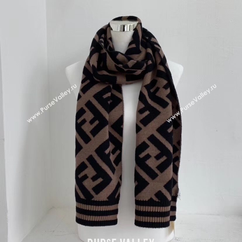 Fendi FF Wool Silk Scarf 40x210 Coffee/Black 2019 (WNS-0011649)