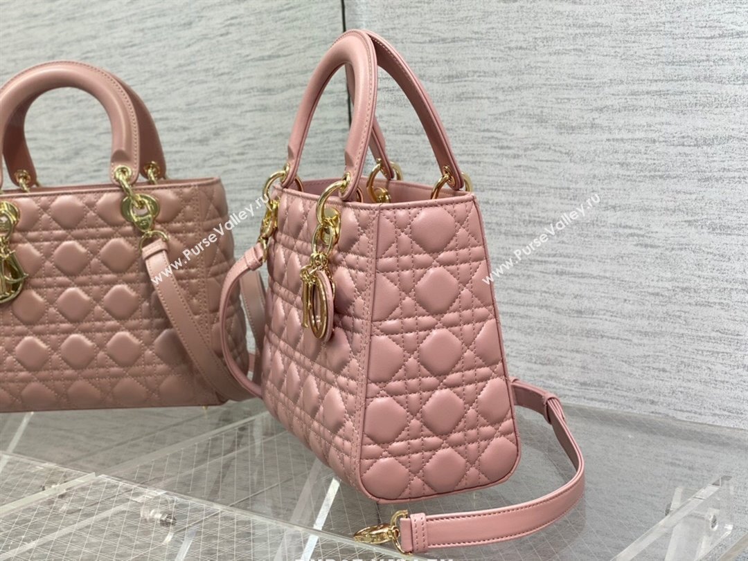 Dior Medium Lady Dior Bag in Cannage Lambskin 44532 Pink/Gold 2024 (DMZ-24041613)