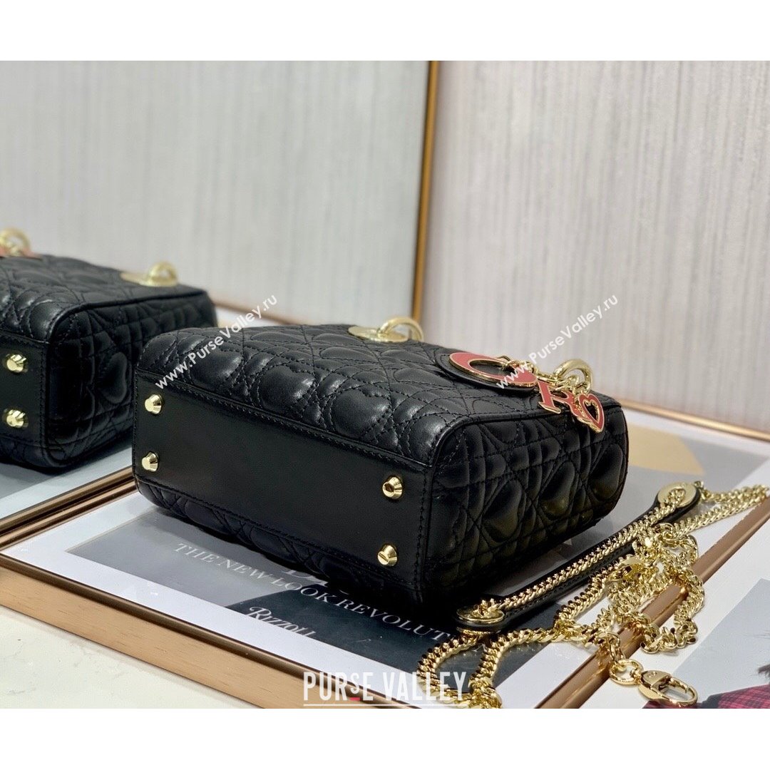 Dior Dioramour My ABCDior Lady Dior Mini Bag in Black Cannage Lambskin with Heart Motif 2021 (XXG-21090747)