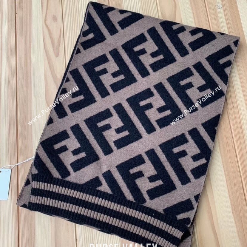 Fendi FF Wool Silk Scarf 40x210 Coffee/Black 2019 (WNS-0011649)