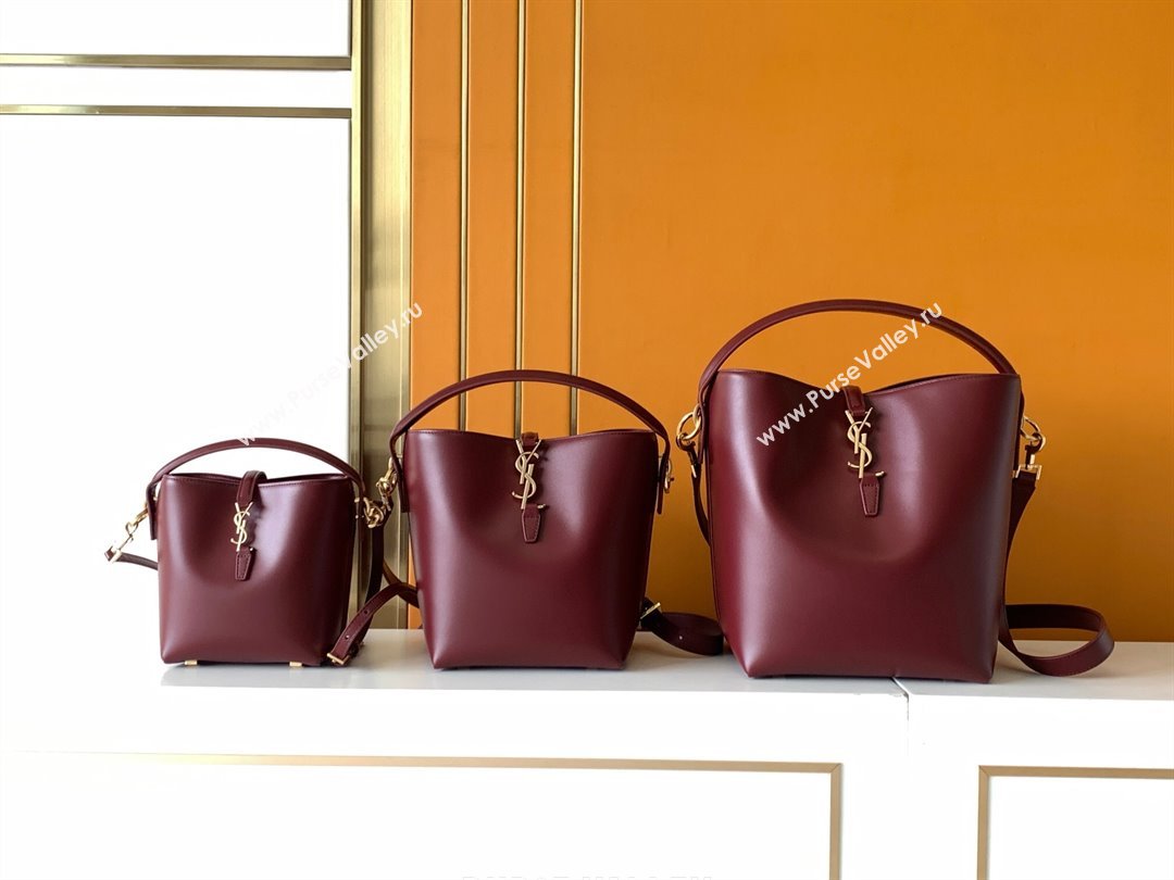 Saint Laurent LE 37 Mini Bucket Bag in Burgundy Calfskin 765870 2024 (MHUI-241030001)