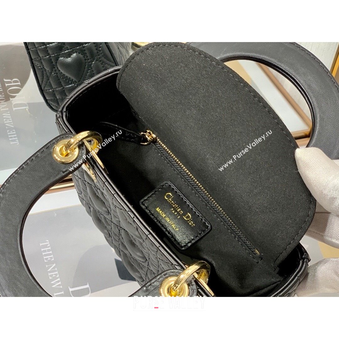 Dior Dioramour My ABCDior Lady Dior Mini Bag in Black Cannage Lambskin with Heart Motif 2021 (XXG-21090747)