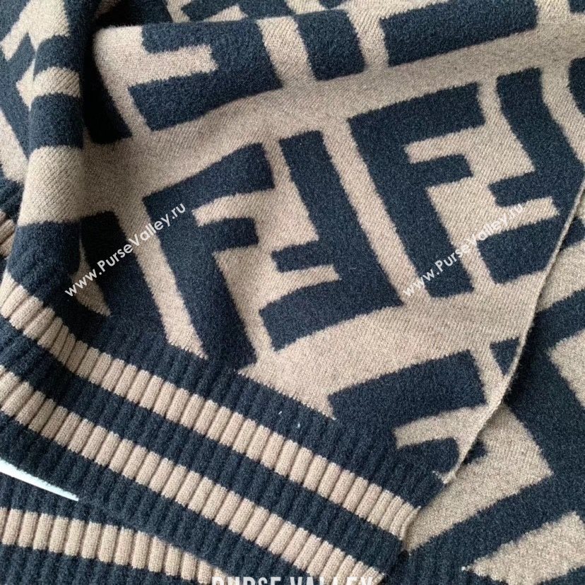 Fendi FF Wool Silk Scarf 40x210 Coffee/Black 2019 (WNS-0011649)