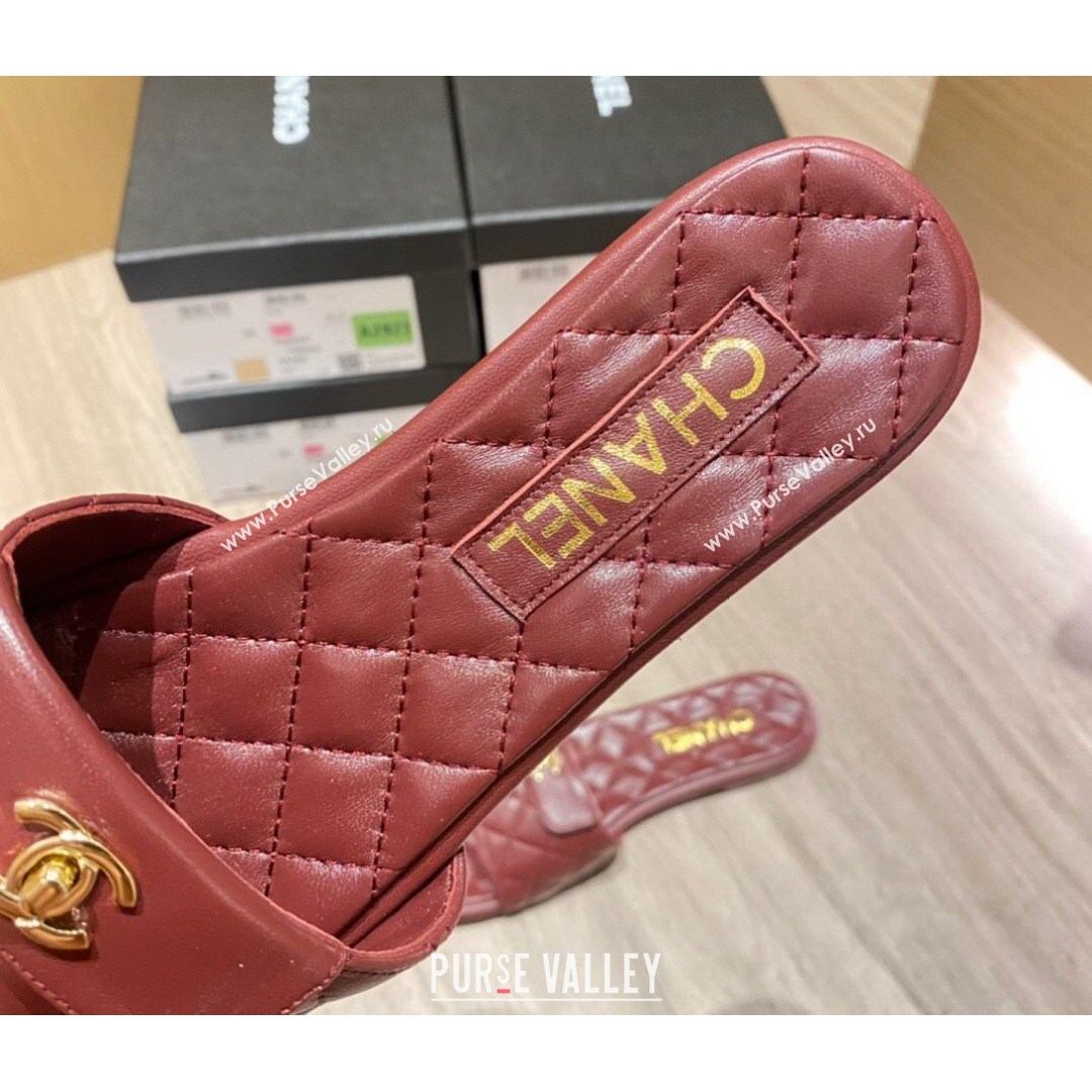 Chanel Leather Foldover Flat Slide Sandals Burgundy 2021 (KL-21081411)