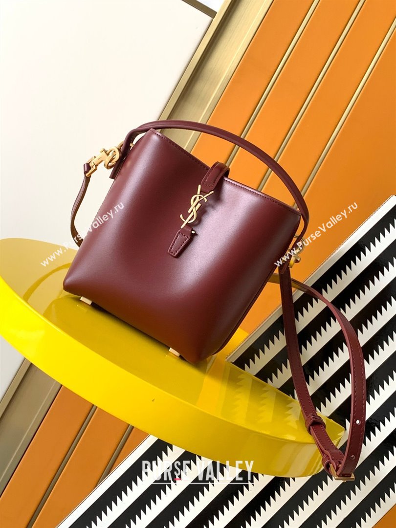 Saint Laurent LE 37 Mini Bucket Bag in Burgundy Calfskin 765870 2024 (MHUI-241030001)