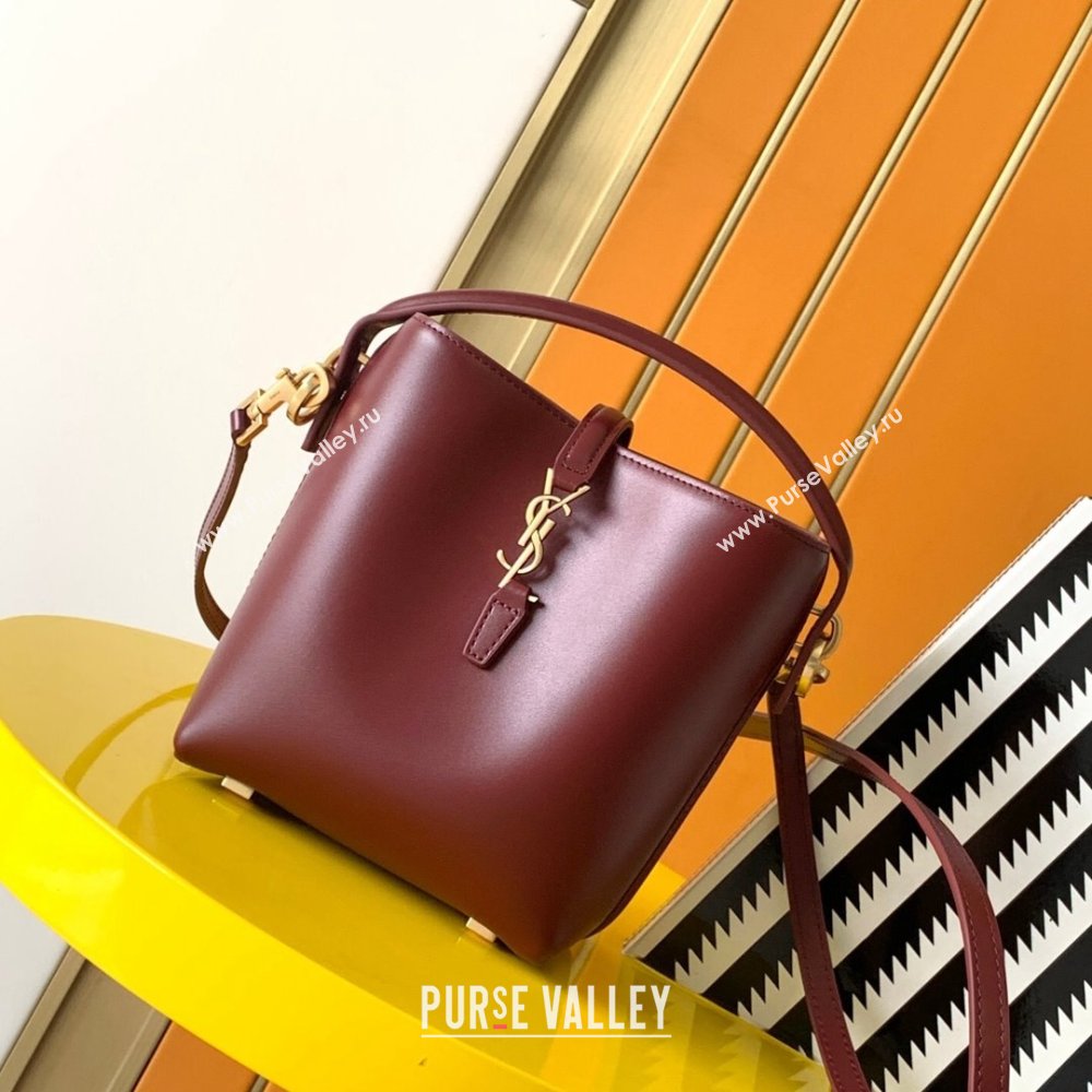 Saint Laurent LE 37 Mini Bucket Bag in Burgundy Calfskin 765870 2024 (MHUI-241030001)