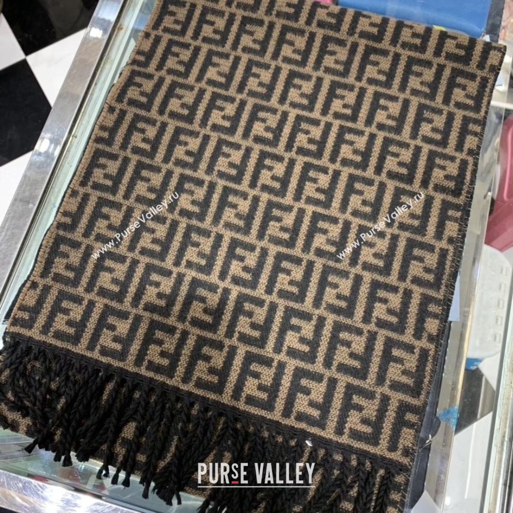 Fendi Vintage FF Wool Fringe Scarf 30x180 Coffee/Black 2019 (WNS-0011648)